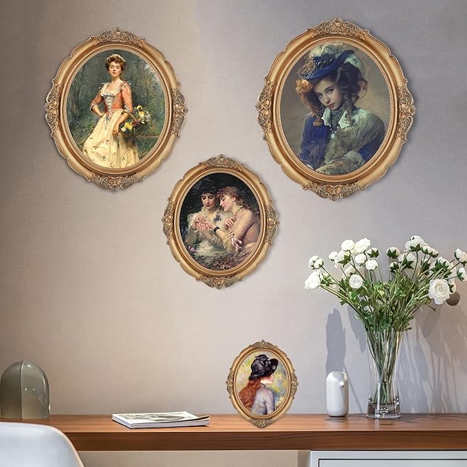 SIMON'S SHOP Gold Picture Frames 5x7 for Wall and Tabletop, Vintage Oval 5x7 Photo Frame, Rococo Style Home Room Gallery Wall Décor