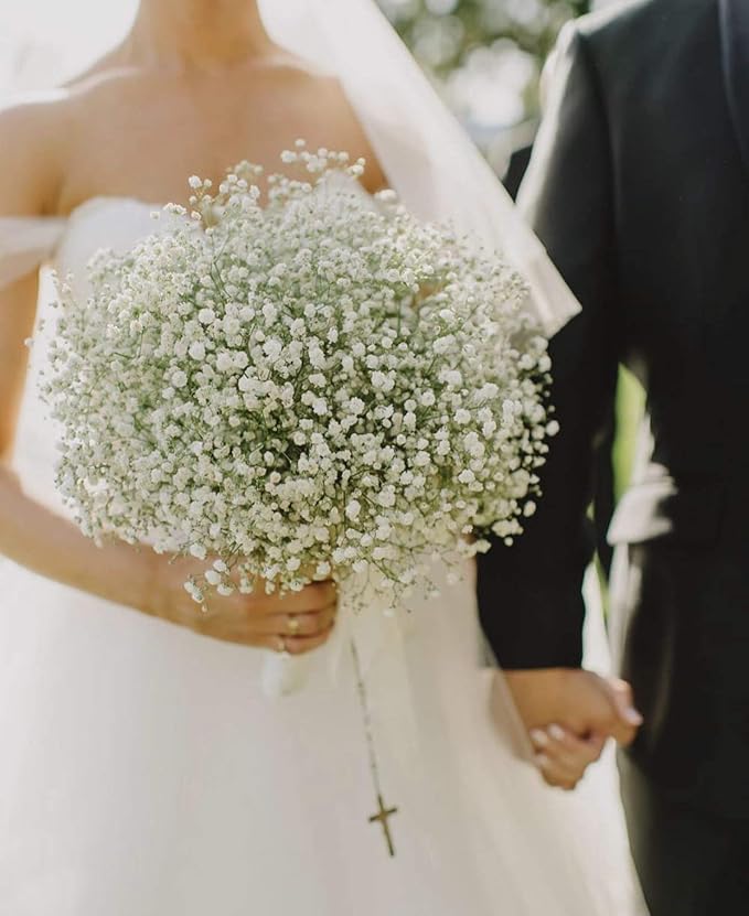 JIFTOK Babys Breath Artificial Flowers, 24 Pcs Fake Flowers Gypsophila Bouquet Fall Flowers Artificial for Decoration, Real Touch Silk Flower for Wedding Christmas DIY Party Home Garden Office(White)