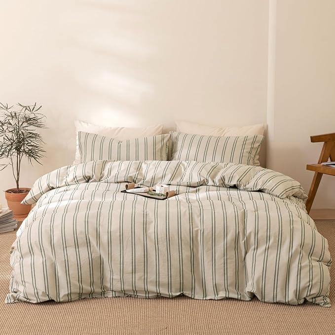 VM VOUGEMARKET Stripe Comforter Set Twin XL Green Striped Bedding Comforter with 2 Pillowcases Modern Farmhouse Style Lightweight Twin Comforter Set for Teen Boys