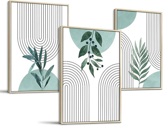 SERIMINO Sage Green Wall Art Framed, Botanical Boho Wall Decor for Living Room, Set of 3 Plant Painting Prints Farmhouse Decor for Bedroom, Bathroom, Office, 20 x28 inch