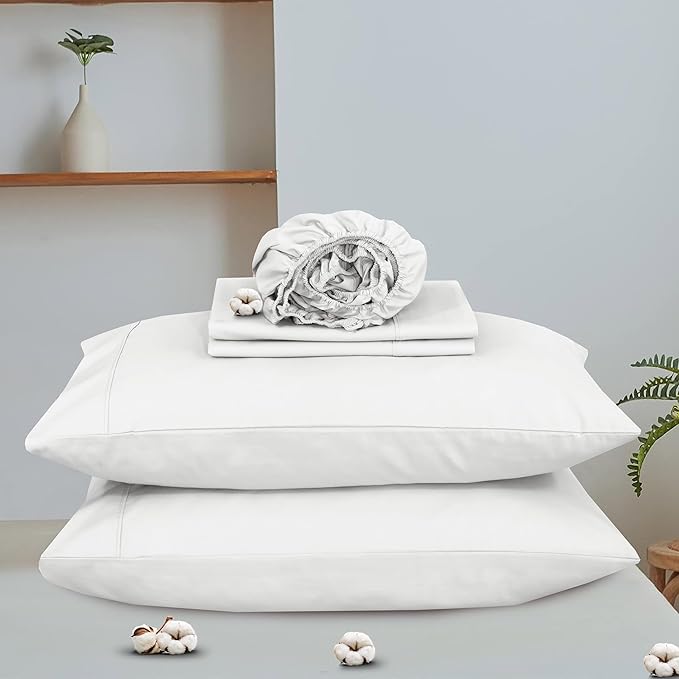 RUVANTI 100% Organic Cotton Sheets Full Size, Percale Weave, GOTS Certified, 4-Piece Set, Deep Pocket 15", Crisp & Breathable, Soft Durable Bedding, Sábanas Algodón Orgánico – Bit of Blue