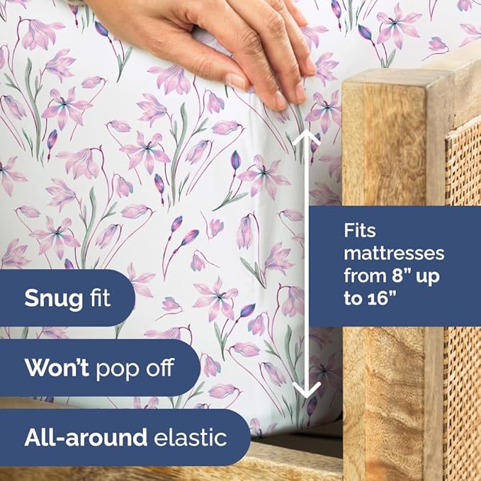 Floral Sheets - Pink Floral Bed Sheet Set - 1 Flat & 1 Fitted & 2 Pillowcases w/ Deep Pockets - Comfy, Wrinkle & Fade Free - Boho Botanical Bedding - Ultra-Soft, Breathable & Cooling - Queen Size Set