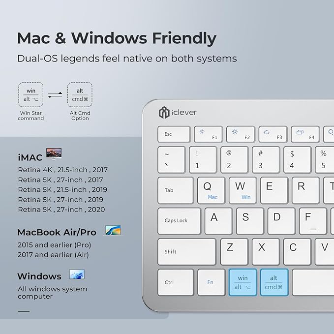 iClever Wireless Keyboard and Mouse, GK08 White Keyboard Mouse Combo, Ergonomic, Quiet, Full Size Design with Number Pad, 2.4G Connection for Mac, Windows and Computer