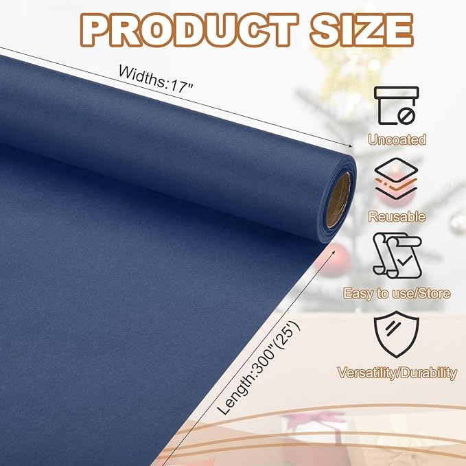PATIKIL Wrapping Paper, 17" x 300"(25') 70 GSM Craft Paper Roll Kraft Packing Paper for Poster Bulletin Board, Gift Wrapping, Navy Blue