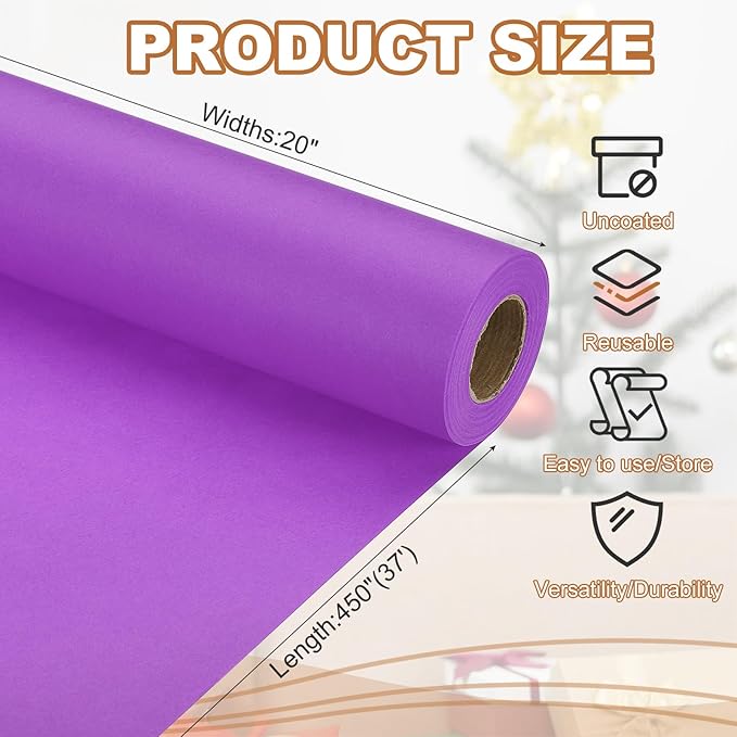 PATIKIL Wrapping Paper, 20" x 450"(37') 70 GSM Craft Paper Roll Kraft Packing Paper for Poster Bulletin Board, Gift Wrapping, Dark Purple