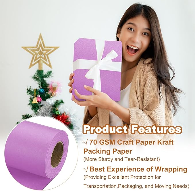 PATIKIL Wrapping Paper, 12" x 500"(42') 70 GSM Craft Paper Roll Kraft Packing Paper for Poster Bulletin Board, Gift Wrapping, Light Pink