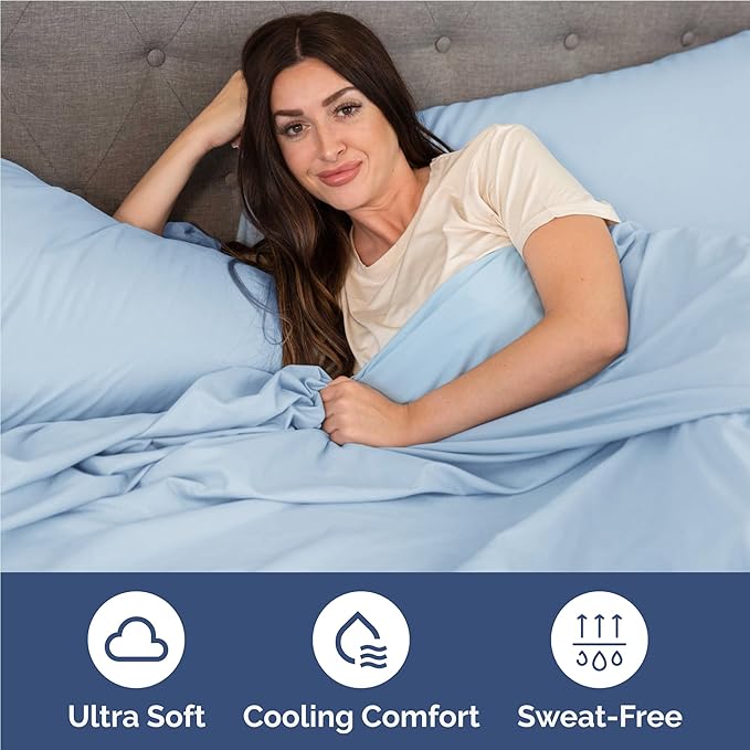Twin XL Size 3 Piece Sheet Set - Comfy Breathable & Cooling Bed Sheets Set - Hotel Luxury Bedding for Women, Men, Kids, Teens, Boys & Girls - Deep Pockets, Soft, Wrinkle Free - Oeko-Tex - Light Blue