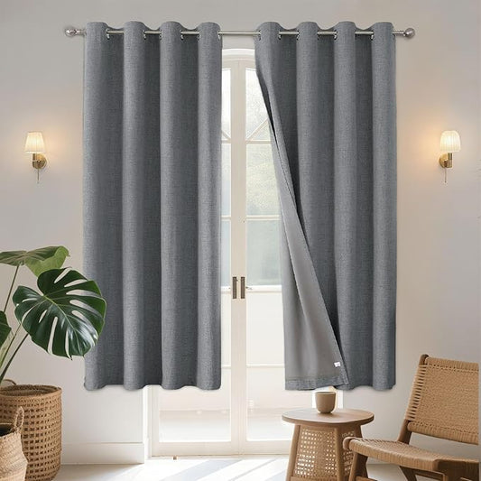 Joydeco Blackout Curtains 63 Inches Long 2 Panels Burg, Room Darkening Curtains for Bedroom, 100% Black Out Textured Thermal Drapes Privacy Protection 2 Panels Set(W52 x L63 Inch, Light Grey)