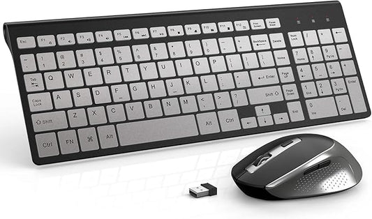Wireless Keyboard Mouse, J JOYACCESS Sleek and Ergonomic 2.4G Wireless Keyboard and Mouse Set,Portable and Comfortable for Travel Compatible withComputer/Laptop/Windows/Mac-Black/Silver