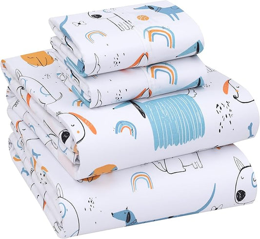 RUVANTI 100% Cotton Full Size Bed Sheets, 4 Pieces, Soft & Breathable Percale Weave Bedding, Deep Pocket 16", Hotel Standard, Crisp Cool Feel, Durable, Perfect Sheet Set Floral, Puppy Me