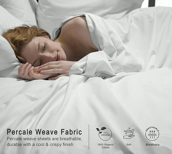 RUVANTI 100% Organic Cotton Sheets Full Size, Percale Weave, GOTS Certified, 4-Piece Set, Deep Pocket 15", Crisp & Breathable, Soft Durable Bedding, Sábanas Algodón Orgánico – Bit of Blue