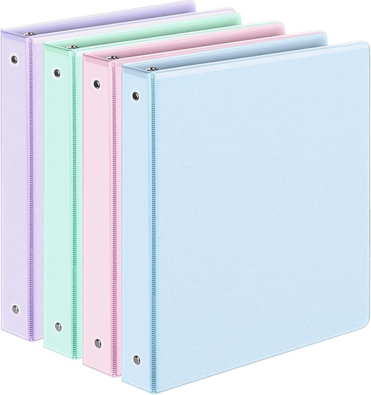 Sooez 1” Three Ring Binder - Eco-Friendly & PVC Free with Customizable Clear View Cover | 4 Pack, Pastel Colors for School & Office