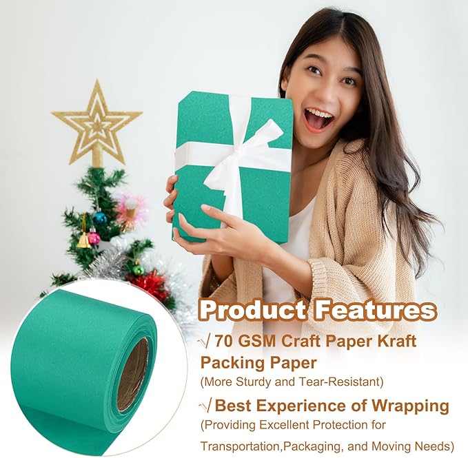 PATIKIL Wrapping Paper, 12" x 300"(25') 70 GSM Craft Paper Roll Kraft Packing Paper for Poster Bulletin Board, Gift Wrapping, Grass Green