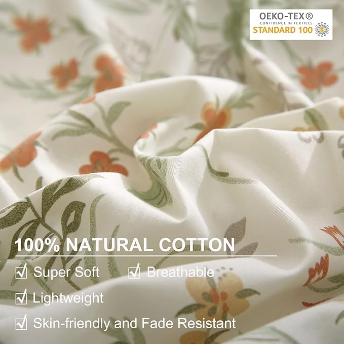 EAVD Reversible Botanical Floral Duvet Cover King White Soft Cotton Chic Shabby Garden Cute Floral Bedding Set with 2 Pillowcases Vintage Botanical Comforter Cover Set with Zipper Closure