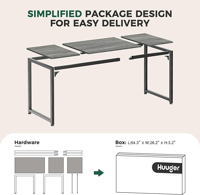 Huuger Computer Desk, 70 Inch Office Desk, Gaming Desk with Storage, Writing Desk Work Desk for Home Office, Study, Long Simple Desk, Large Legroom, Metal Frame, Grey