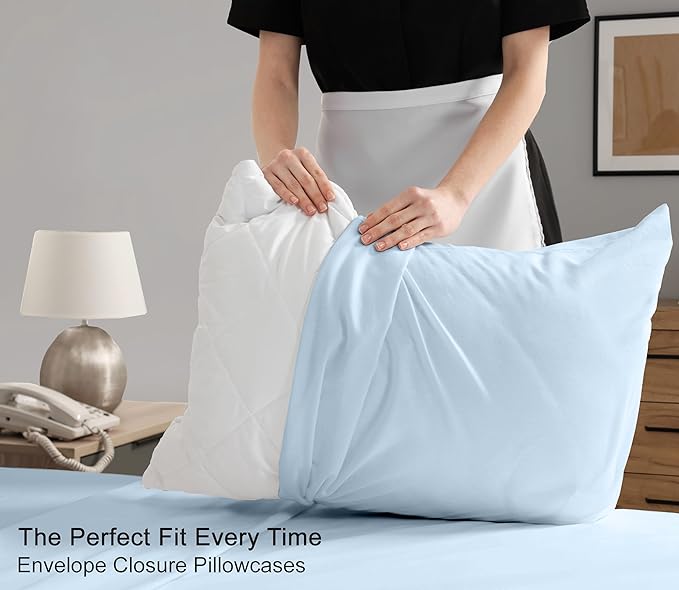 RUVANTI 100% Cotton California King Sheet Sets, 4 Pieces, Soft & Breathable Percale Weave Bedding, Deep Pocket 14", Hotel Standard, Crisp Cool Feel & Durable, Perfect Dyed Sheets, Baby Blue
