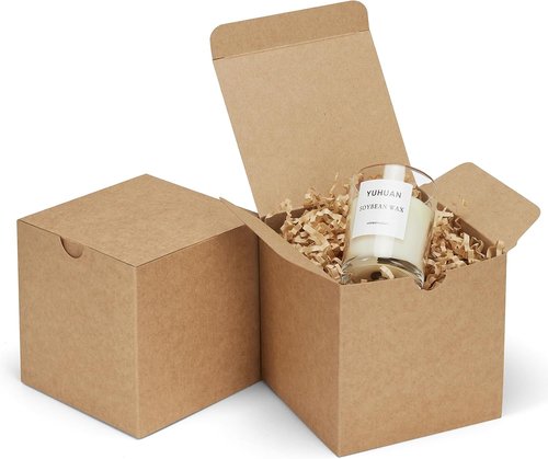 Eupako Gift Boxes - 25 Pack Brown Kraft Paper Boxes with Lids | 4x4x4 for Weddings & Parties