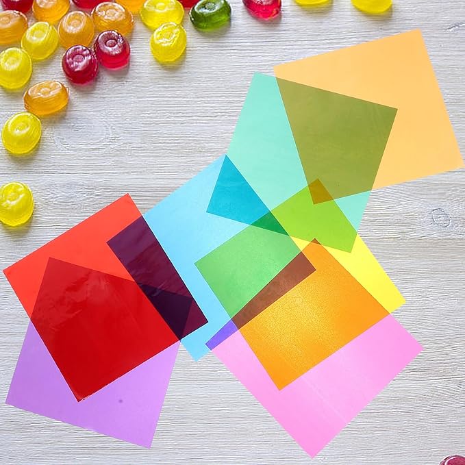 OATIPHO 84 Sheets Multi-colored Cellophane Paper Sheets Wrapping Cellophane for Candy DIY Crafts Anti-wear Material Creative Handmade Decorations