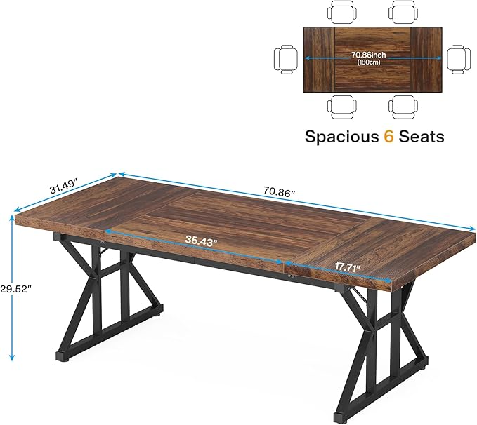 Tribesigns 70.8-Inch Executive Desk, Large Computer Office Desk Workstation, Modern Simple Style Laptop Desk Study Writing Table Business Furniture for Home Office (Brown/Black, 70.8 Inch)