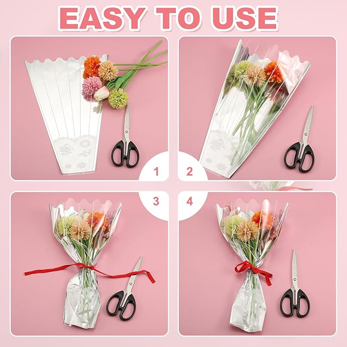 YELARXI Clear Flower Wrapping Bags, Transparent Flower Packaging Bag Waterproof Durable Bouquet Sleeves - Fitting for (Florists/Floral Arrangements Supplies), 4.7x1.6x14.2 Inch & 100Pcs