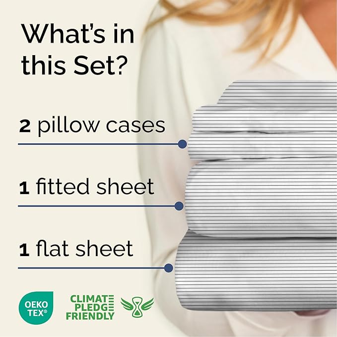 Striped Sheets - Black & White Striped Sheets - 1 Flat & 1 Fitted & 2 Pillowcases w/ Deep Pockets – Wrinkle & Fade Free - Soft, Breathable and Cooling – Luxury Pinstripe Bedding - Full Size Bed Set