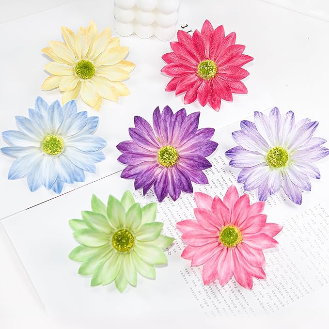 Silk Daisy Flower Heads, Pink Daisy Artificial Flower Head Bulk, 12 Pcs 3.5 Inch Fake Flowers Heads Gerbera Flowers Head for Craft, Easter Wedding, DIY Wreath, Party Decorations