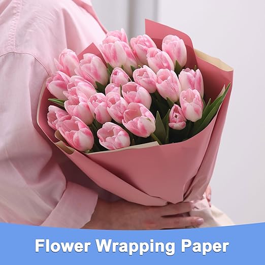Double Sided Color Flower Wrapping Paper - 20 Sheet Waterproof Floral Bouquet Wrapping Paper Fits for Wedding Graduation Gifts - (22.8x22.8 Inch, Purple)