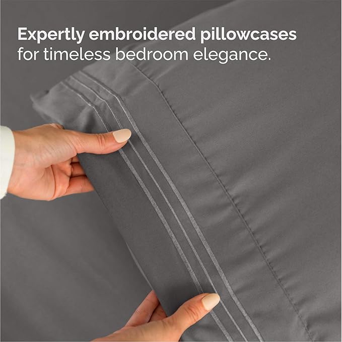 Queen Size 4 Piece Sheet Set - Comfy Breathable & Cooling Bed Sheets Set - Hotel Luxury Bedding for Women, Men, Kids, Teens, Boys & Girls - Deep Pockets, Soft and Wrinkle Free - Oeko-Tex - Dark Grey
