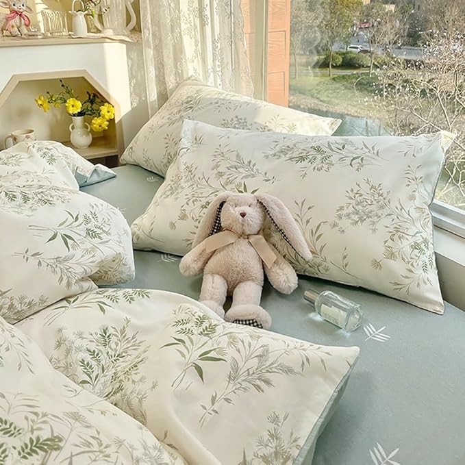 LifeTB Floral Botanical Comforter Set Full Size, Aesthetic Flower Leaves Pattern Cute Floral Bedding Comforter Set, 3 Pieces Lightweight Soft Fluffy Botanical Flowers Comforter with 2 Pillowcases