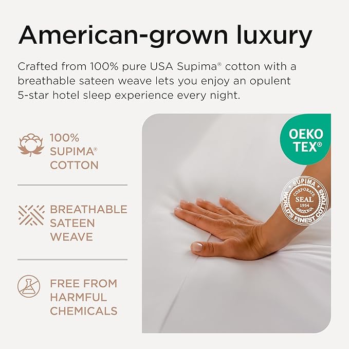 Threadmill Luxury Supima Queen Sheet Set, 1200 Thread Count 100% Cotton Sheets for Queen Size Mattress, 4 Pc Bed Sheets Queen Size Set, 5-Star Hotel Quality White Queen Sheets Elasticized Deep Pocket