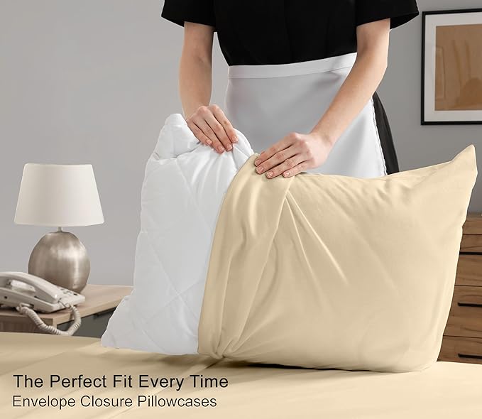 RUVANTI 100% Cotton Full Size Bed Sheets, 4 Pieces, Soft & Breathable Percale Weave Bedding, Deep Pocket 16", Hotel Standard, Crisp Cool Feel, Durable, Perfect Sheet Set Dyed, Beige