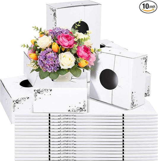 10 Pcs Cardboard Delivery Boxes 8'' x 8'' x 4'' Flower Delivery Box Vase Cases Cardboard for Bouquet Arrangements Florist Package