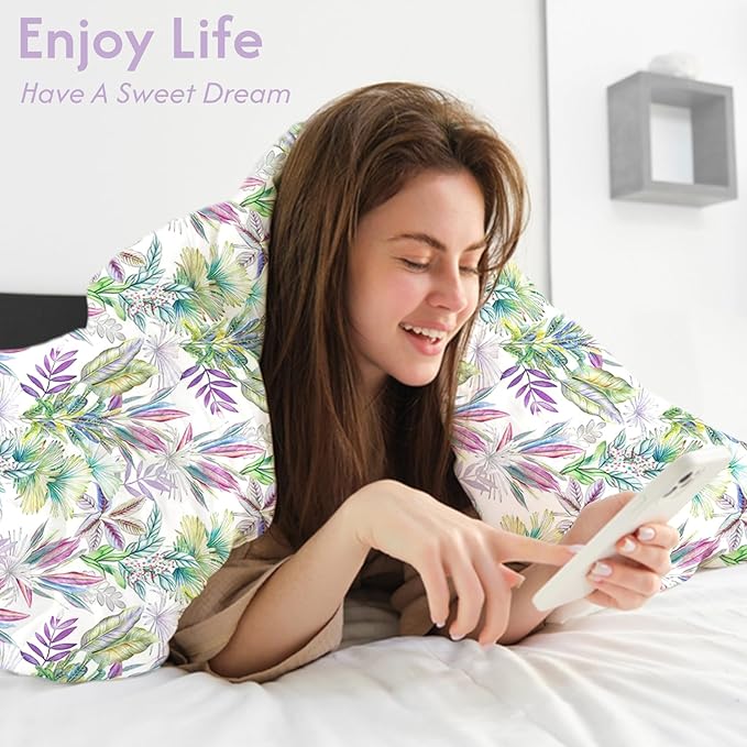 LONAVA Queen Botaincal 3 Pcs Duvet Cover Set, Breathable Soft Microfiber Lavender Lining Comforter Cover with Zipper Closure, and 2 Anti-Pilling, Fade Resistant Pillowcases, Tropical