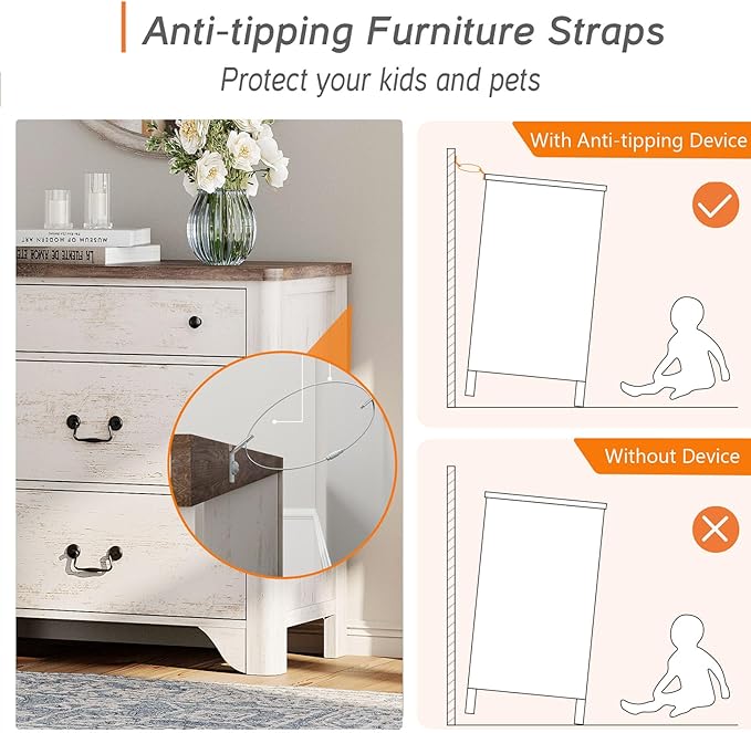 WAMPAT 3 Drawer Dresser Set of 2, 63" Large White Dresser for Bedroom with Wide Chest of Drawers, Farmhouse Dresse Nightstand Cabinet for Bedroom, Living Room, Hallway, Office