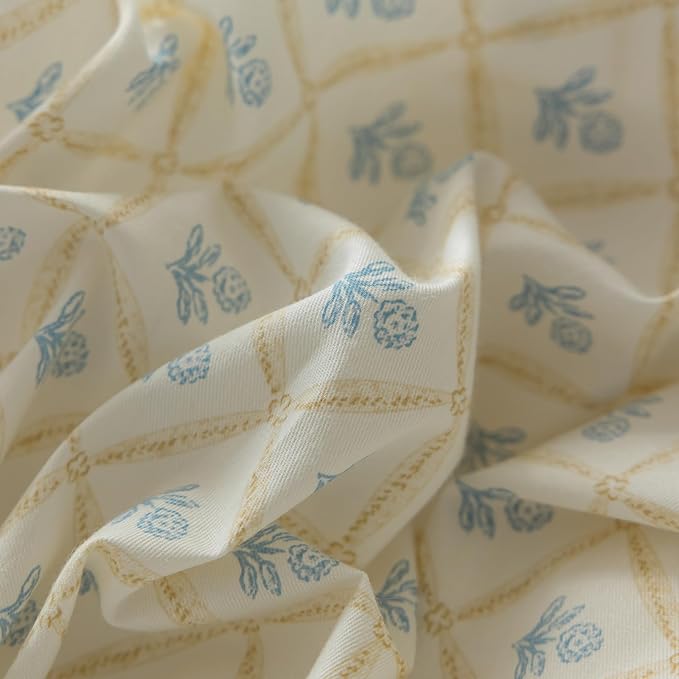 LifeTB Blue Floral Comforter Set Twin XL Cute Flower Comforter Set Cottagecore Botanical Bedding Comforter Twin XL for Teens Girls Aesthetic White Blue Grid Comforter with 2 Bow Ties Pillowcases