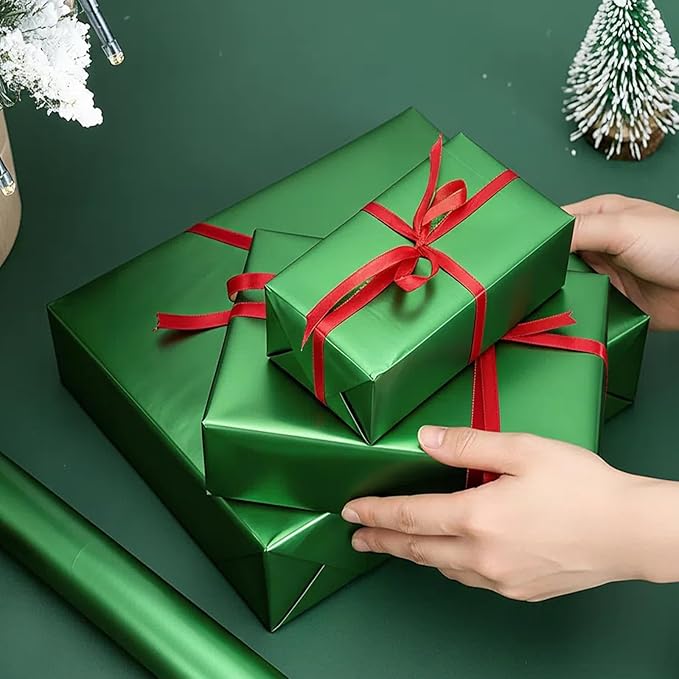 Donyang Light Green Christmas Wrapping Paper, 17inch x 33ft Matte Metallic Solid Color Green Paper Roll, Gift Wrapping Paper for Baby Shower, Wedding, Birthday, Christmas, Easter, Lucky St Patrick