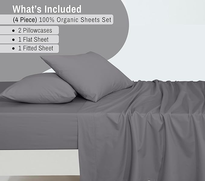 RUVANTI 100% Organic Cotton Sheets King Size, Percale Weave, GOTS Certified, 4-Piece Set, Deep Pocket 15", Crisp & Breathable, Soft Durable Bedding, Sábanas Algodón Orgánico – Silver Filigree