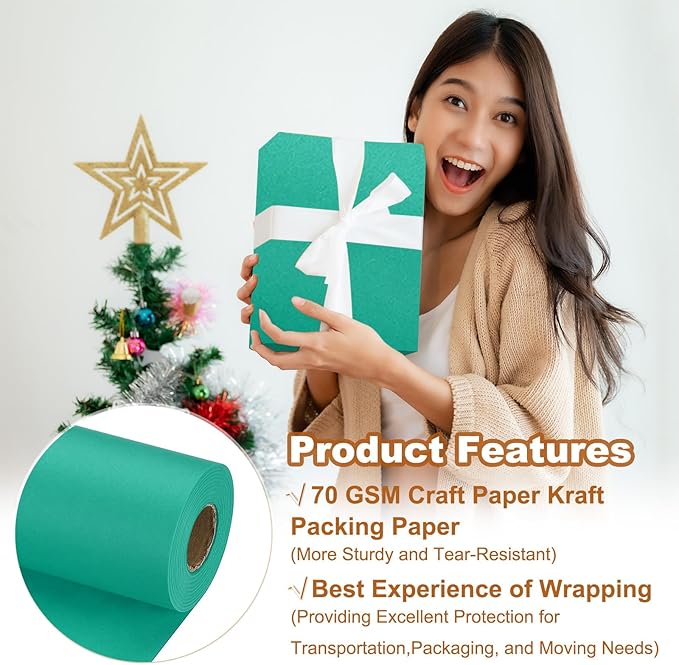 PATIKIL Wrapping Paper, 12" x 800"(66') 70 GSM Craft Paper Roll Kraft Packing Paper for Poster Bulletin Board, Gift Wrapping, Grass Green