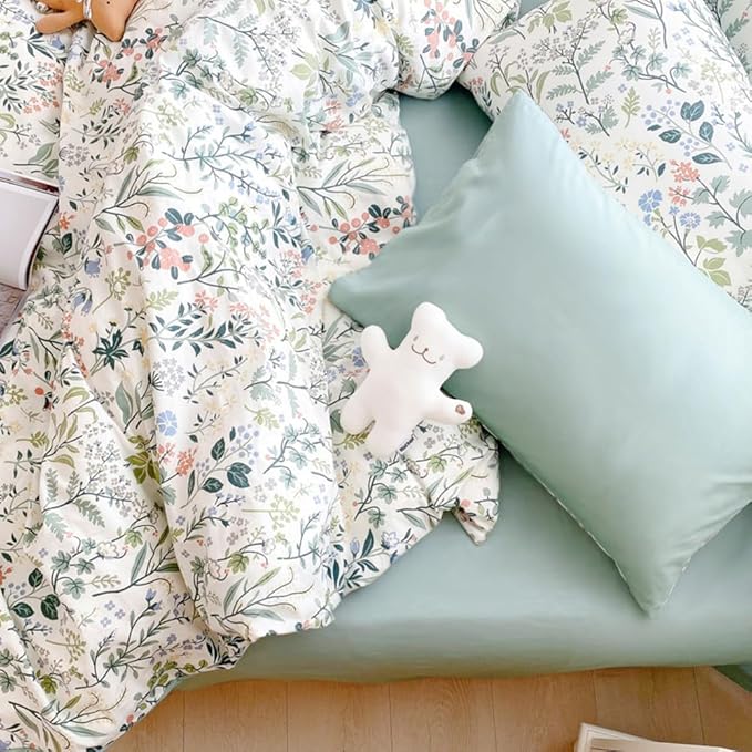 VM VOUGEMARKET Green Comforter Set Full Size Soft Microfiber Bedding Set Forest Theme Botanical Comforter with 2 Pillowcases for Girls Women