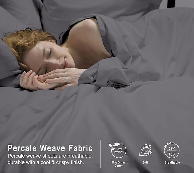 RUVANTI 100% Organic Cotton Sheets California King, Percale Weave, GOTS Certified, 4-Piece Set, Deep Pocket 13", Crisp & Breathable, Soft Durable Bedding, Sábanas Algodón Orgánico – Silver Filigree