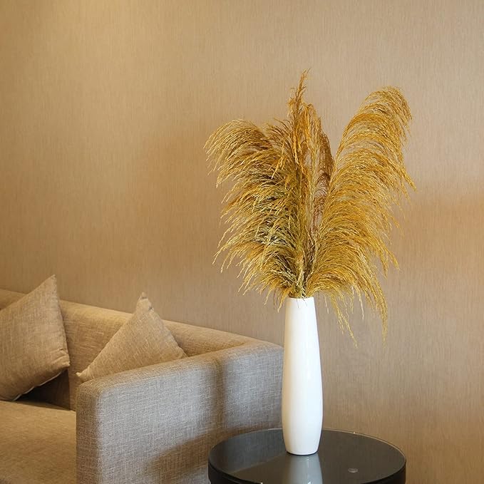 Pampas Grass Decor Tall,Long Pampas, Large Pompas Floral, Elegant Feather Flowers for Wedding Decorations, Living Room Decor (Natural Gold, 4pcs 43.3"(110cm))