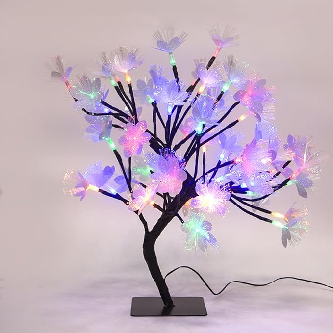 Fiber Optic Flower Tree Lamp - 48 LED Table Night Light USB Powered Artificial Flower Bonsai Tree Lamp Bedroom Living Room Decor Valentine's Day Birthday Gift for Women Girls Mother (Multicolor)