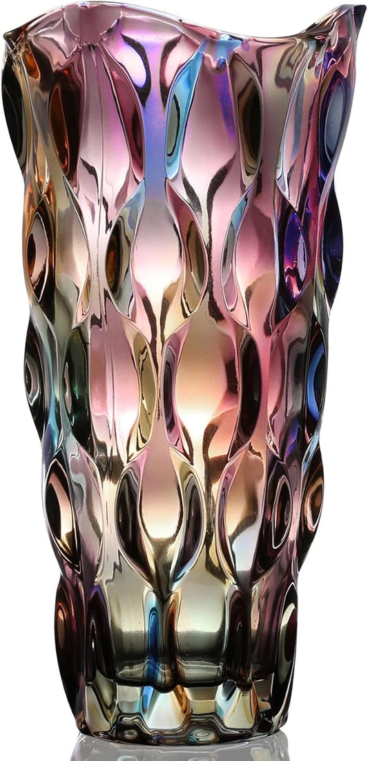 11.6" High Thickened Colorful Glass Flower Vase for Home Decor, Dining Wedding Table Office Holiday Party Centerpiece Decoration