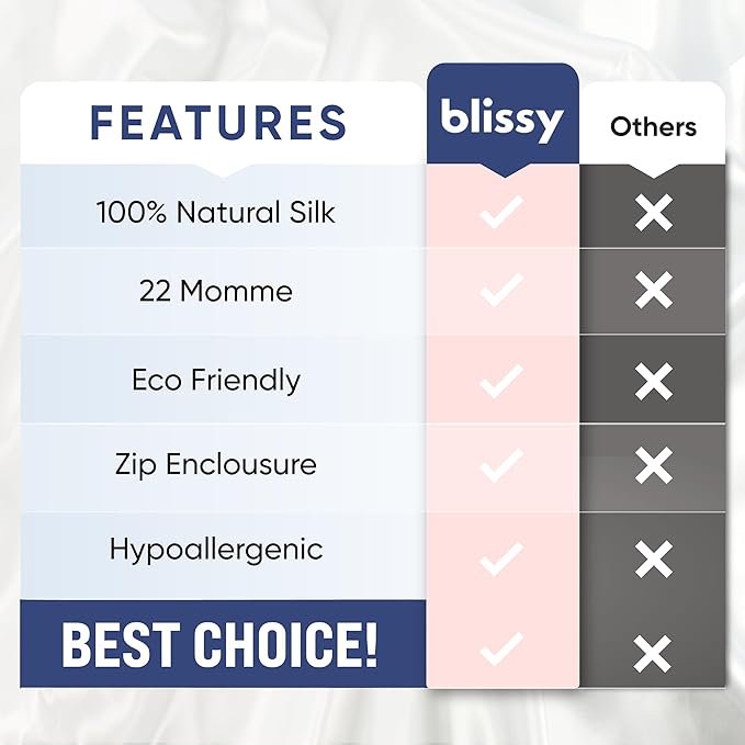 Blissy Silk Pillowcase - 100% Pure Mulberry Silk - 22 Momme 6A High-Grade Fibers - Silk Pillow Cover for Hair & Skin - Regular, Queen & King (Chocolate, Queen)