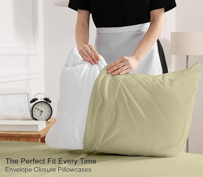 RUVANTI 100% Cotton California King Sheet Sets, 4 Pieces, Soft & Breathable Percale Weave Bedding, Deep Pocket 14", Hotel Standard, Crisp Cool Feel & Durable, Perfect Dyed Sheets, Sage Green