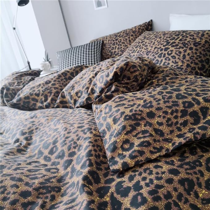 Full Comforter Set Leopard Print Comforter 3 Pieces Animal Cheetah Printed Comforter Set Full Brown/Black Floral Bedding Set Sexy Soft Farmhouse Bed Set Boho Leopard Pattern Comforter for All Season