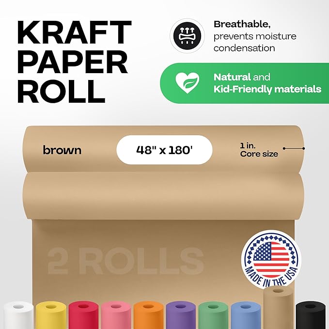 Brown Kraft Paper Roll 48" x 2160" (180 feet), Pack of 2 - USA-Made Brown Packing Paper 30lb Thickness for Moving, Shipping, Crafts/Arts - 100% Recycled Natural Wrapping Material by IDL Packaging