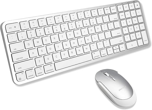 Macally Bluetooth Mac Keyboard and Mouse - Compact (2 Zone) Wireless Apple Keyboard and Mouse Combo with Number Pad - Multi Device, Rechargeable - for Mac, MacBook Pro/Air, iPad, iPhone - Silver