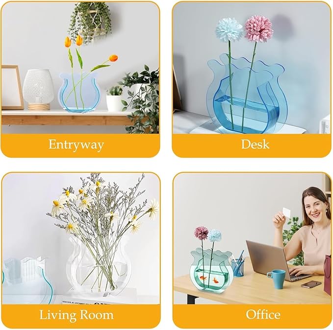Mini Acrylic Fish Bowl Flower Vase for Small Fish or Plant, Frosted Pink Dual-Use Acrylic Decorative Vase for Desk or Bedroom, Modern Bud Design Compact Décor (Frosted Pink, Mini)