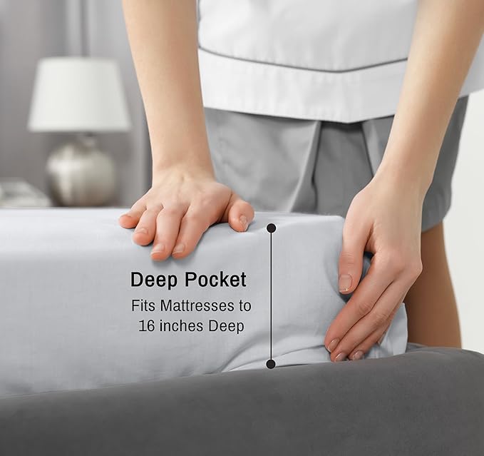 RUVANTI 100% Cotton Split King Sheets Sets for Adjustable Bed, 5 PCs, Soft & Breathable Percale Weave Bedding, Deep Pocket 16", Hotel Standard, Crisp Cool Feel & Durable, Dyed Sheet, Quiet Gray